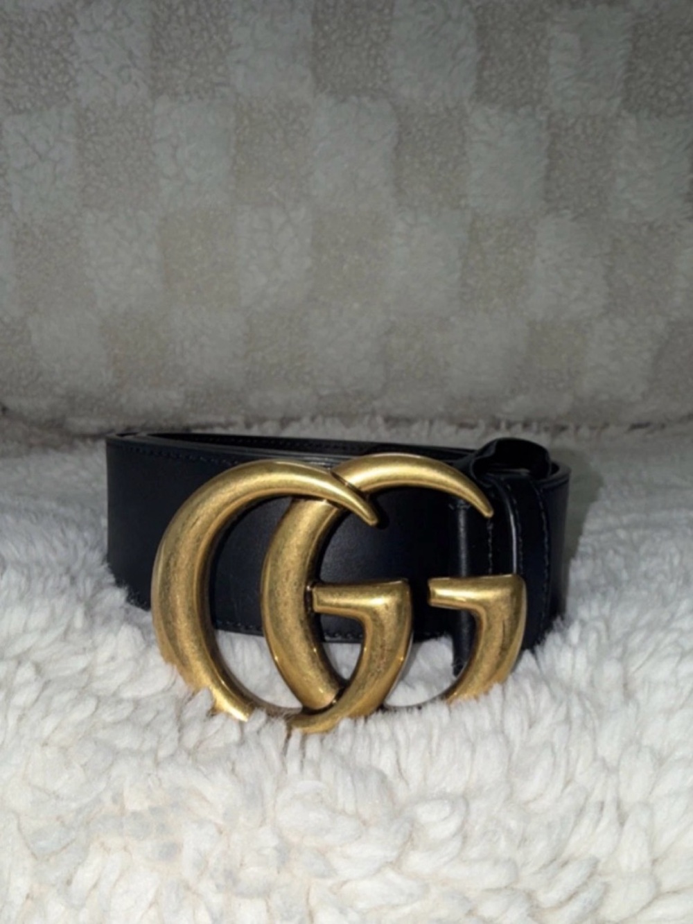 Gucci Black Leather Belt with Gold Buckle Accent